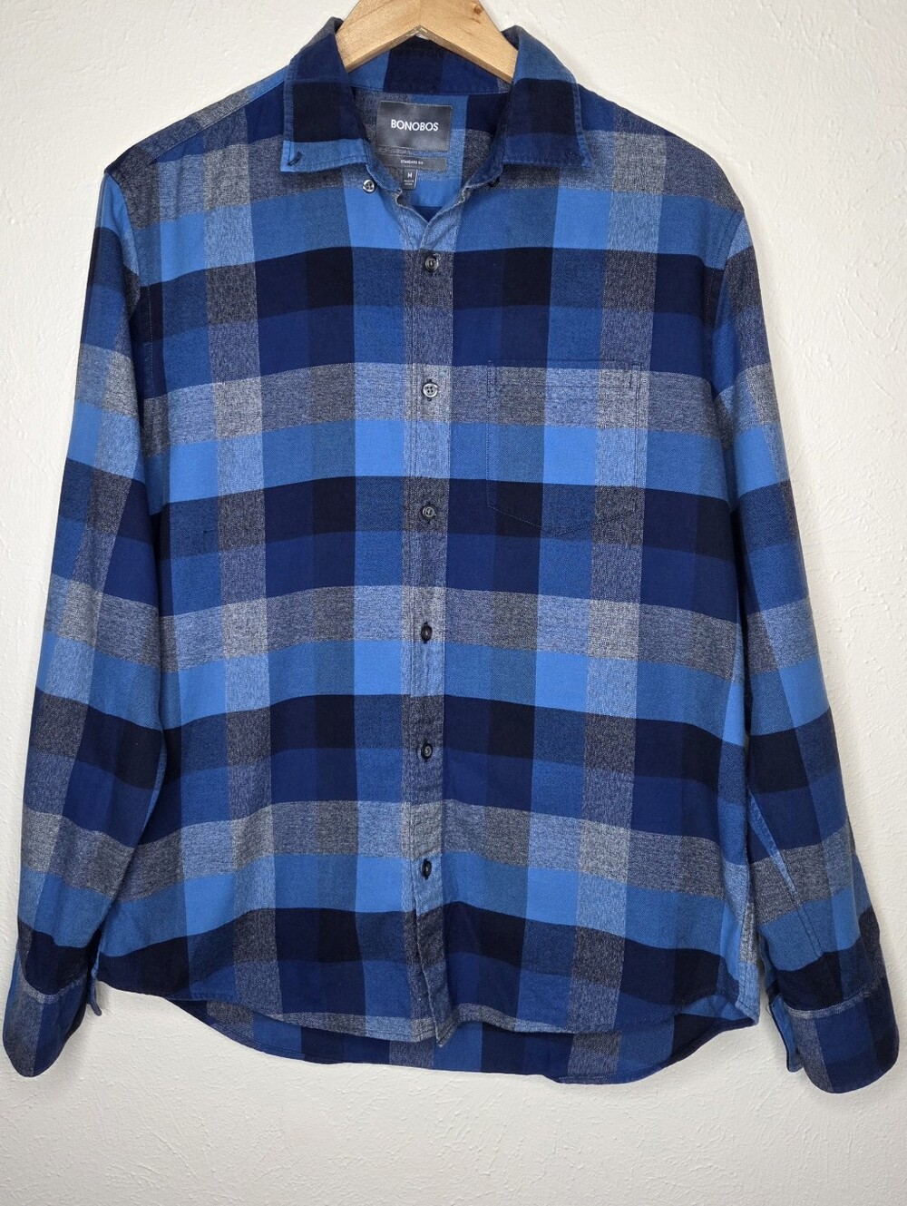 Bonobos Standard Fit Blue Plaid Flannel Shirt Men’s Medium Soft Outdoors